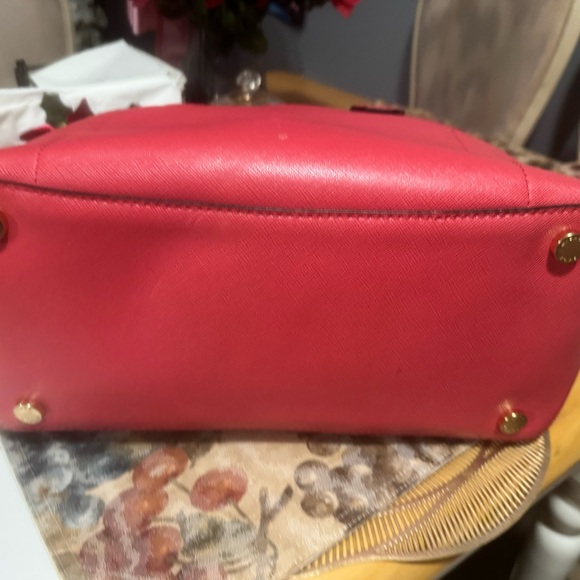 Michael Kors Coral-Pink Saffiano Satchel with MK Charm - Picture 5 of 9